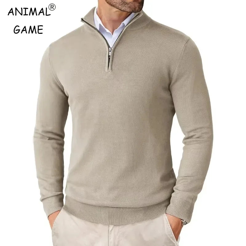 Autumn Men'S Quarter Zip up Sweaters Slim Fit Lightweight Outdoor Mock Neck Pullover Sweaters Half Turtleneck Knitted Streetwear