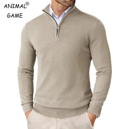 Autumn Men'S Quarter Zip up Sweaters Slim Fit Lightweight Outdoor Mock Neck Pullover Sweaters Half Turtleneck Knitted Streetwear