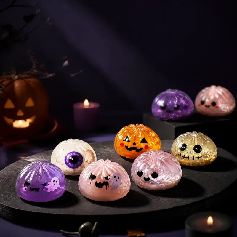 Adorable Halloween Ghost Maruko Squishy Squeeze Toy Set - Mini Stress Relievers for Spooky Fun and Party Treats