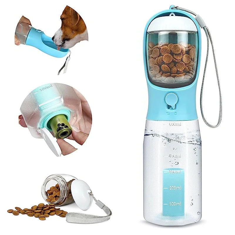 Ultimate 3-in-1 Travel Dog Feeder: Portable Pet Water Dispenser & Food Container with Poop Bags for Outdoor Adventures