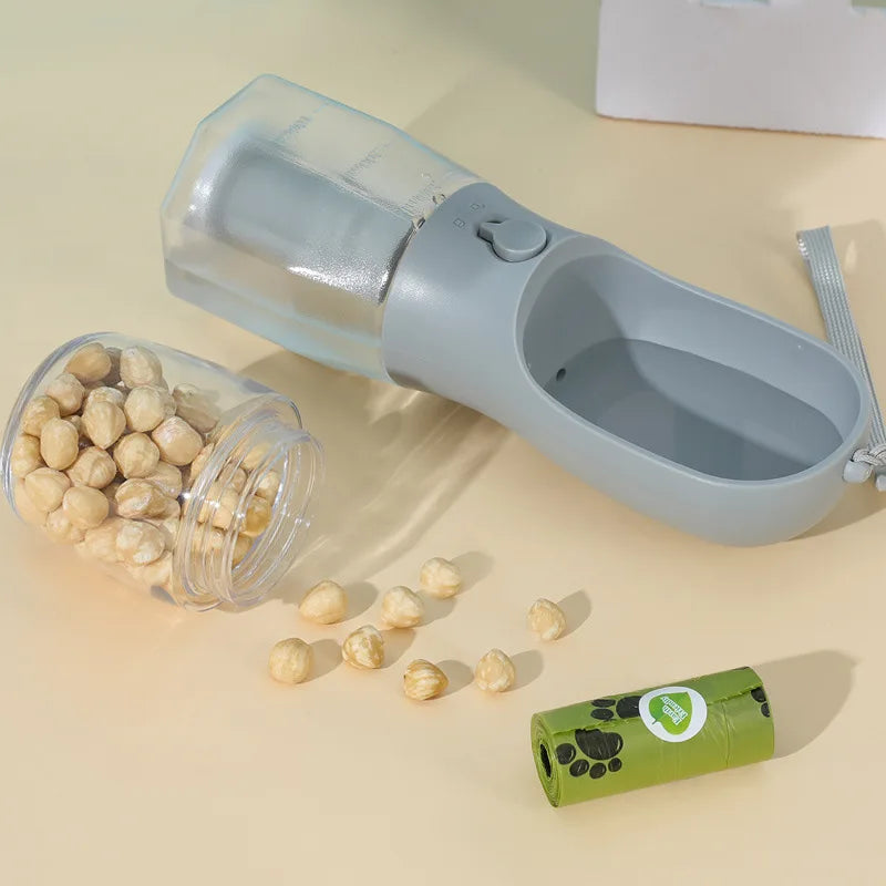 Ultimate 3-in-1 Travel Dog Feeder: Portable Pet Water Dispenser & Food Container with Poop Bags for Outdoor Adventures